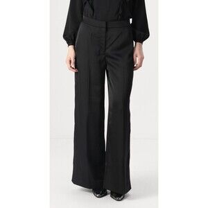 Calvin Klein Satin Trouser Straight Leg Size 6 Black Formal Luxury (M05)